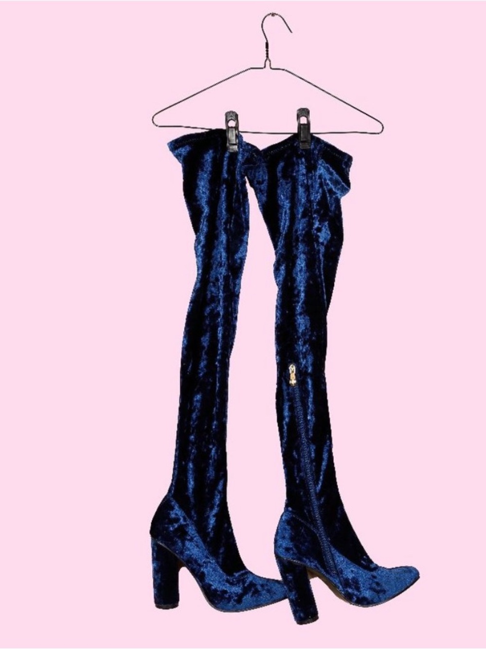 Cape Robbin Midnight Blue Velvet Over-the-Knee Chunky Heel Boots